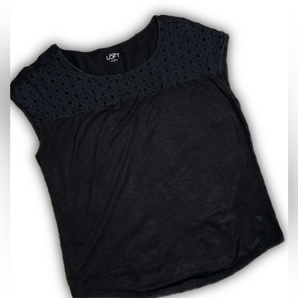 Large, LOFT, navy blue, sleeveless top, with eyelet detail